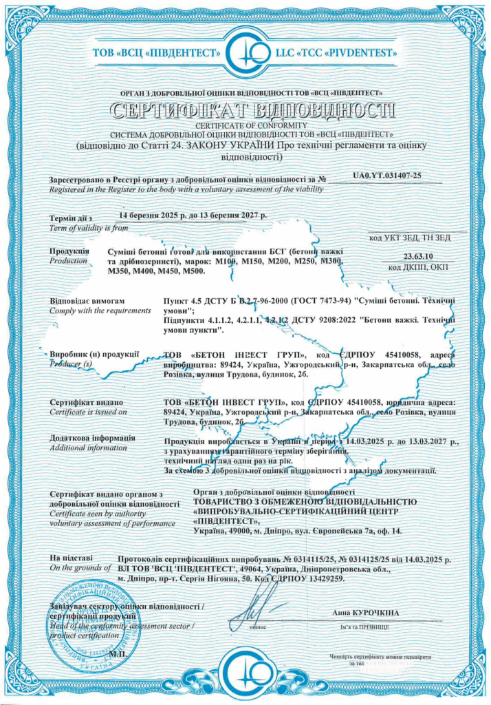 Сертифікація бетонних сумішей: приклад реалізованого проекту