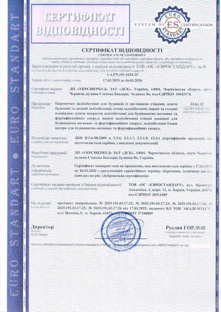 Сертифікація залізобетонних виробів для будівництва та фортифікацій