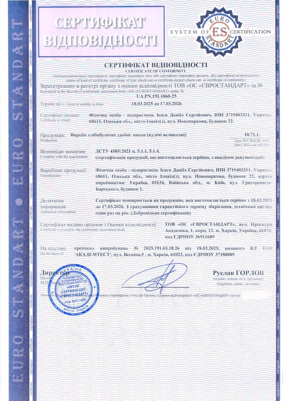 Сертифікація великодніх пасок: якість підтверджено відповідно до ДСТУ