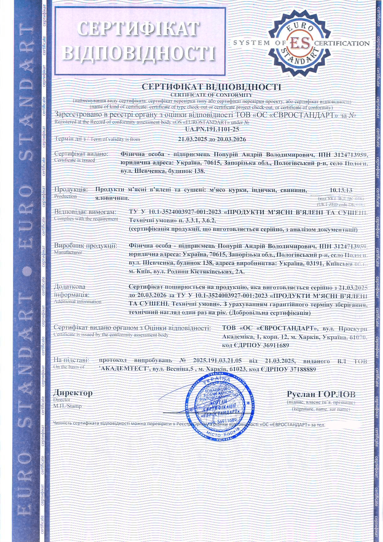 Сертифікація м’ясних в’ялених та сушених продуктів: досвід клієнта і ключові вимоги