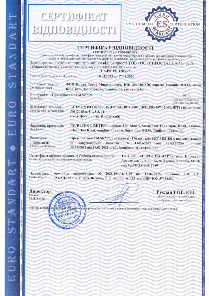 Сертифікація презервативів TM SKYN: приклад проведення оцінки відповідності