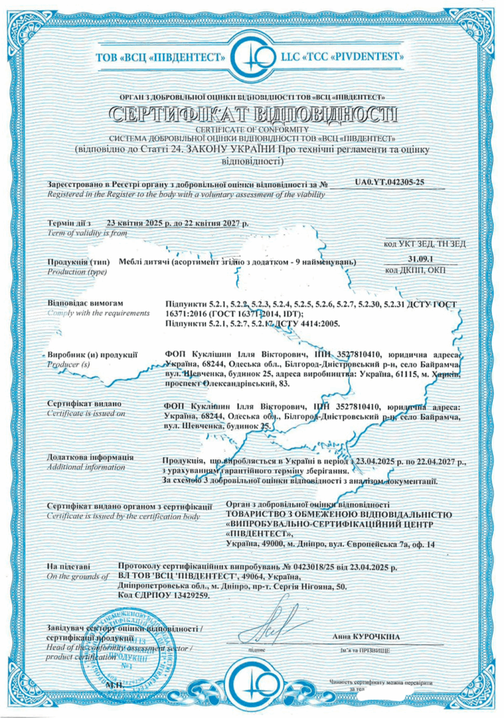 Сертифікація дитячих меблів: приклад успішного проєкту