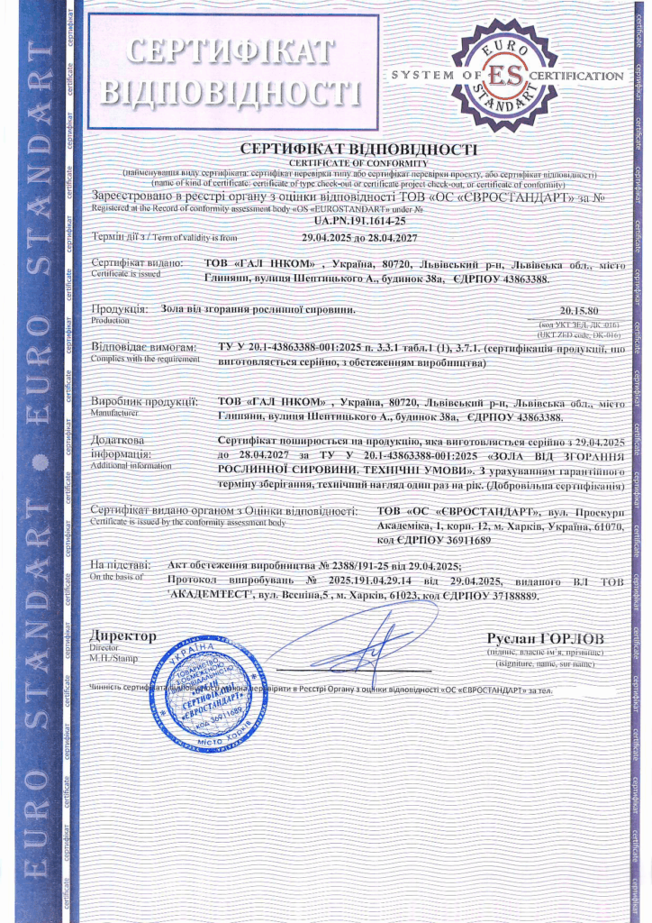 Сертифікація золи від згорання рослинної сировини: приклад з нашої практики