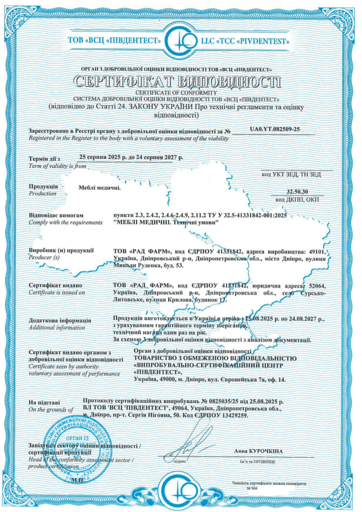Сертифікація медичних меблів: приклад реалізованого проєкту