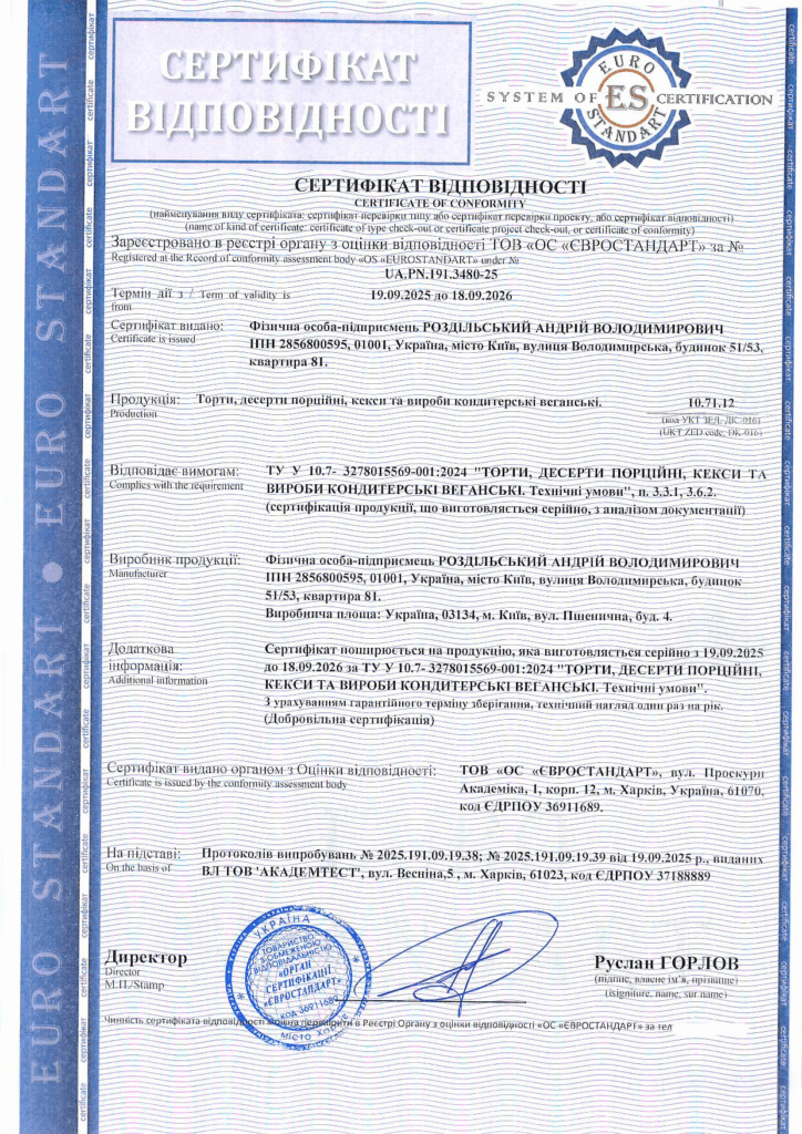 Сертифікація веганських кондитерських виробів: як ми допомогли клієнту отримати сертифікат за 3 дні