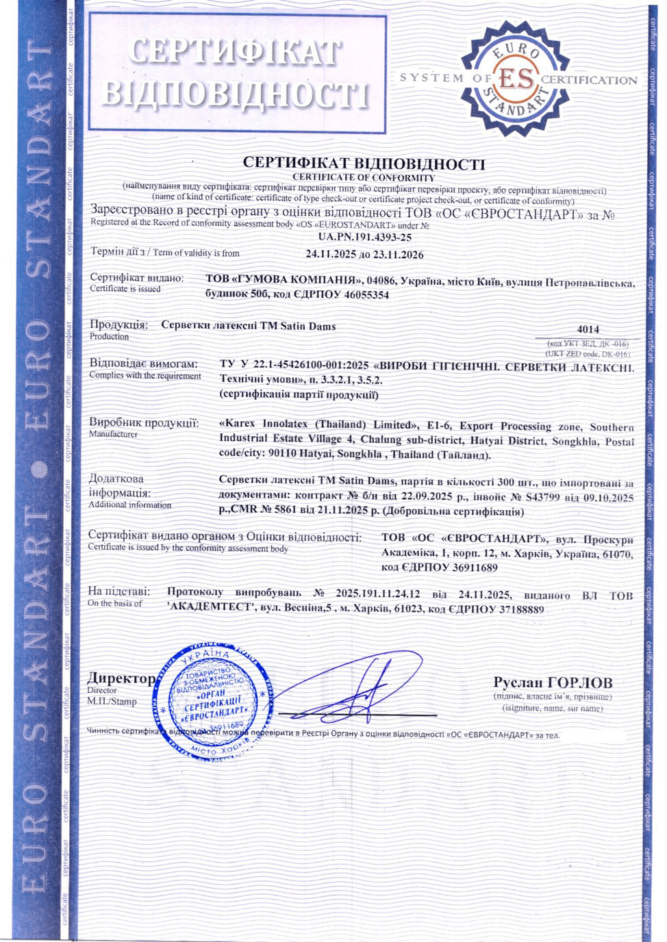 Сертифікація латексних серветок TM Satin Dams: приклад успішної відповідності технічним умовам