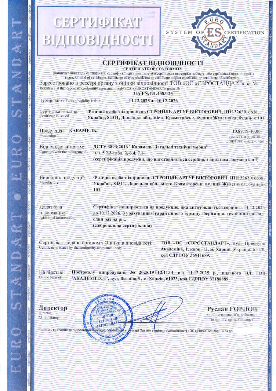 Сертифікація карамелі відповідно до ДСТУ 3893:2016 — як це відбувається на практиці