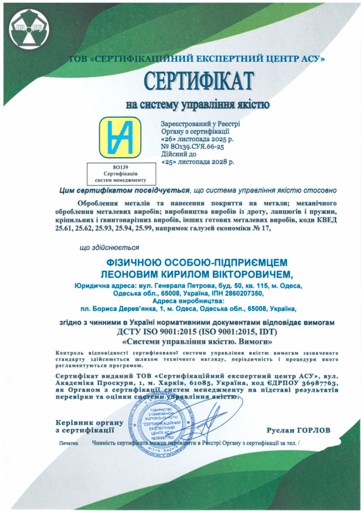 Сертифікація системи управління якістю для широкого спектра видів діяльності