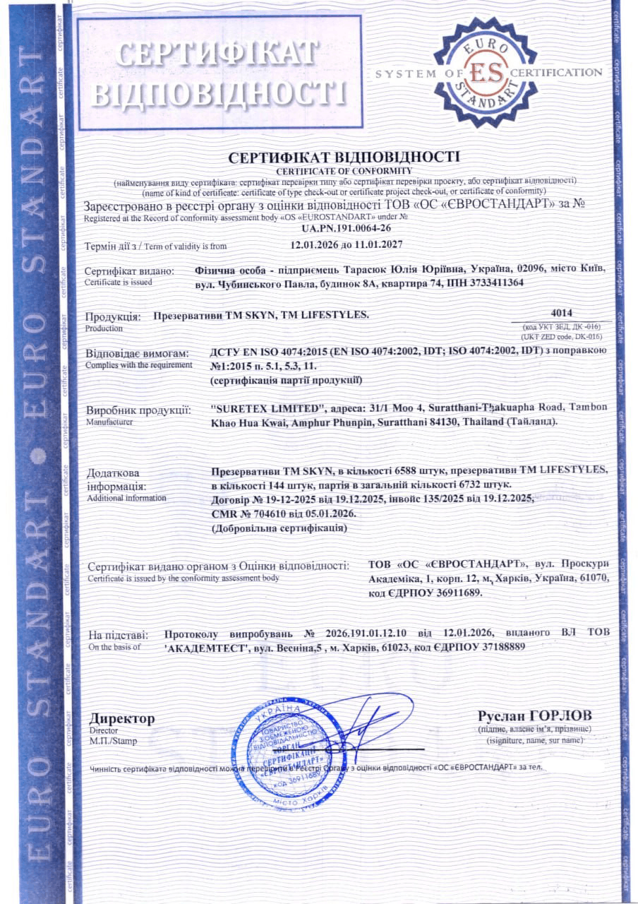 Сертифікація презервативів ТМ SKYN, TM LIFESTYLES: гарантія якості та безпеки згідно ISO 4074