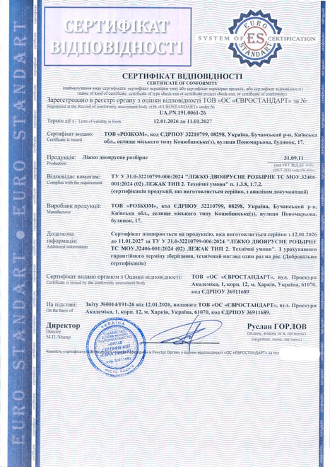 Сертифікація ліжка двоярусного розбірного: приклад реалізованого кейсу